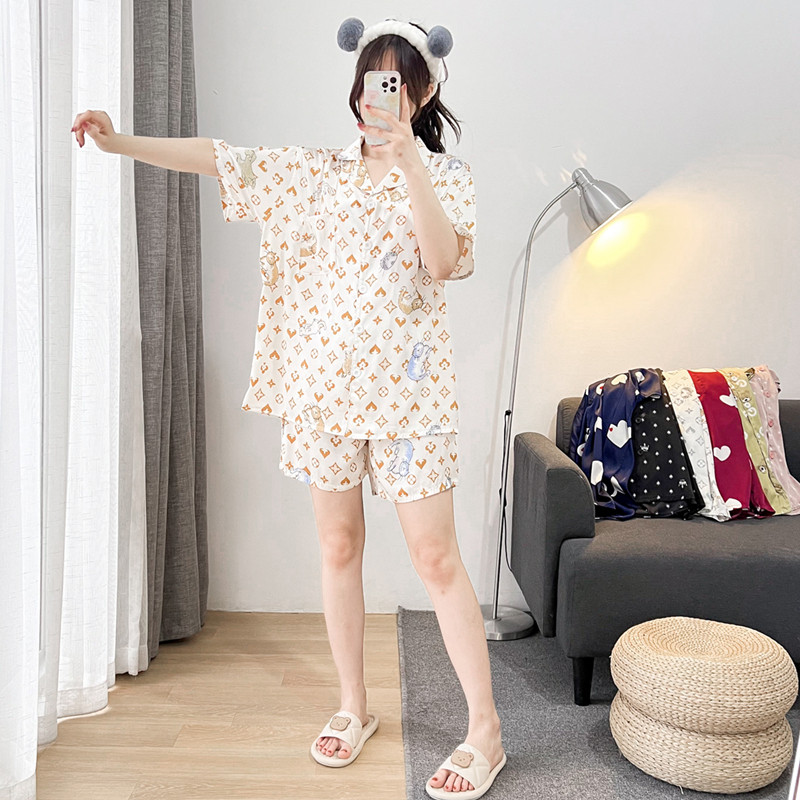 女丝绸开衫卡通家居服睡衣
