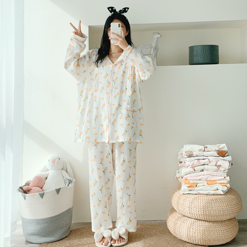 女纯棉纱布哺乳开衫月子服