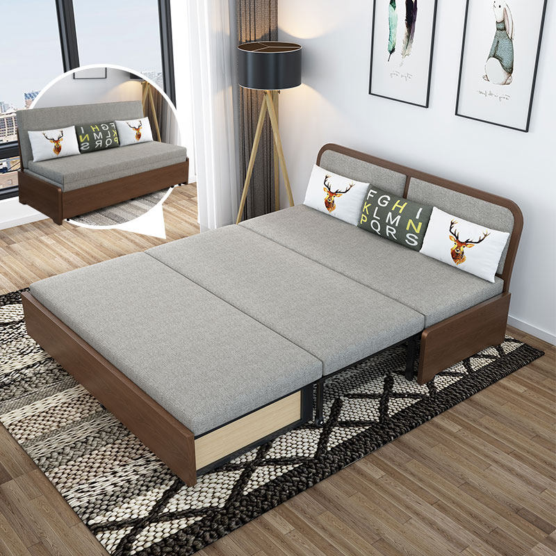 沙发床1米宽 单人床书房折叠床 小户型伸缩床 实木多功能带储物柜
