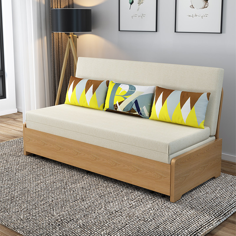 实木带储物款两用沙发床 多功能客厅可折叠小户型推拉 阳台伸缩床