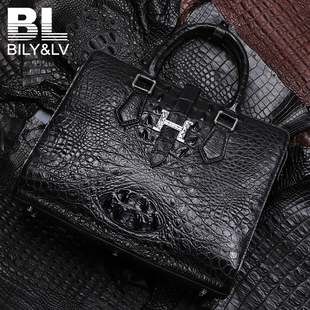 Bily&lv新款正品鳄鱼皮大包大容量男士商务正装宴会手提包真皮包