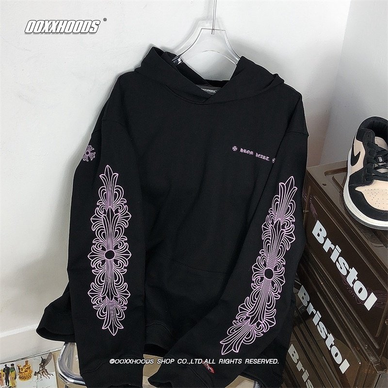 图腾花臂猛男粉色十字架棉连帽衫潮人毛圈薄款春秋冬hoodies卫衣