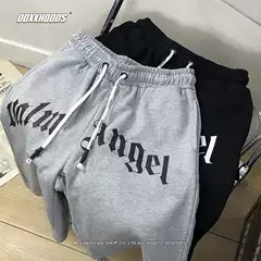 Angel Letter Print Drawstring Summer Cotton Terry Breathable Sweat-Wicking Comfortable Sports Casual Fashion Trendy Shorts