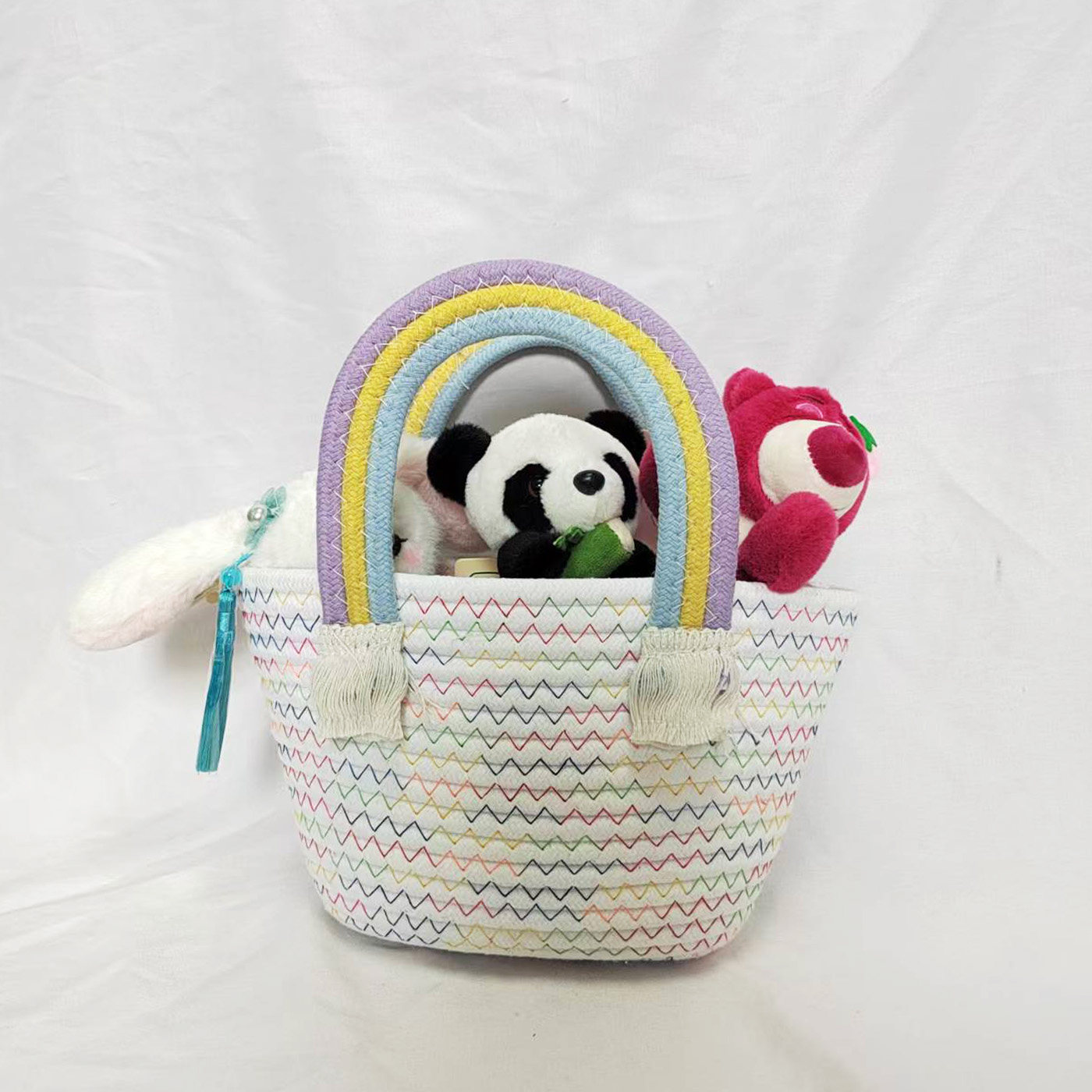 收纳篮棉线编织喜庆结婚手办礼宝满月化妆品手提包七彩喜蛋收纳筐,收纳整理,其他收纳篮,淘宝优惠券,粉丝福利购,淘宝优惠卷