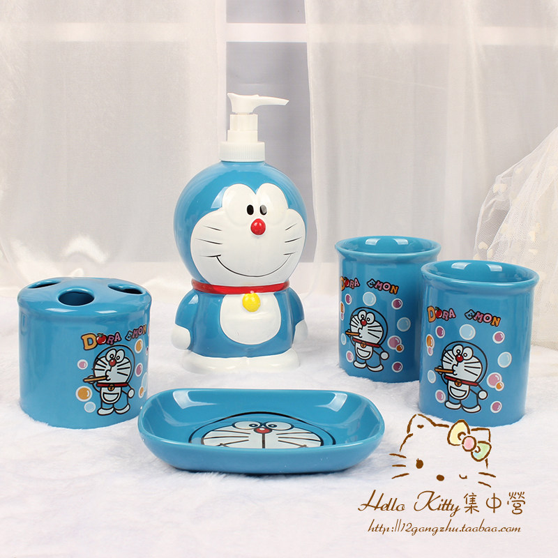 可爱卡通陶瓷卫浴5件套哆啦A梦机器猫浴室漱口杯牙刷架肥皂盒包邮|ruв категории семья/личные чистящие средства, ванная приборов/принадлежности для ванной, ванная комната новобрачных - от Buy2taobao.com для оказания профессиональной услуги покупки агента Taobao
