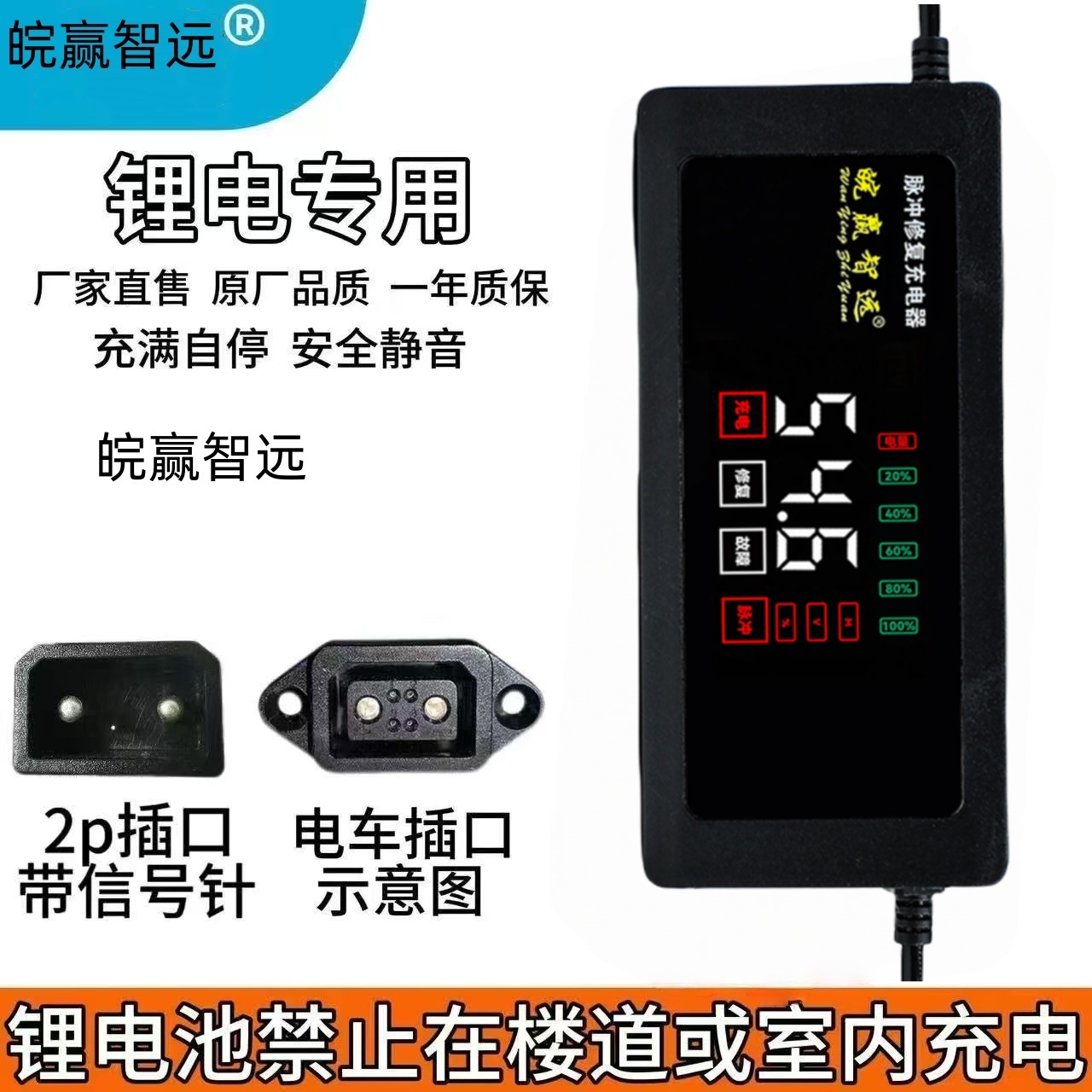 绿源2P插孔锂电池充电器