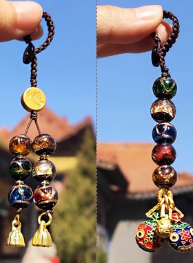 宫廷风同款北京香灰琉璃手串钥匙扣古法多宝吞金兽醒狮吊坠包挂件