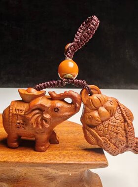 桃木金蟾拜象吉宏吊坠属龙人吉祥佩戴物2026马年桃木钥匙扣