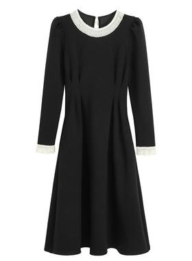 陌瑟MOSE【巴黎夜宴】冬季高级感蕾丝拼接年会小黑裙连衣裙赫本风