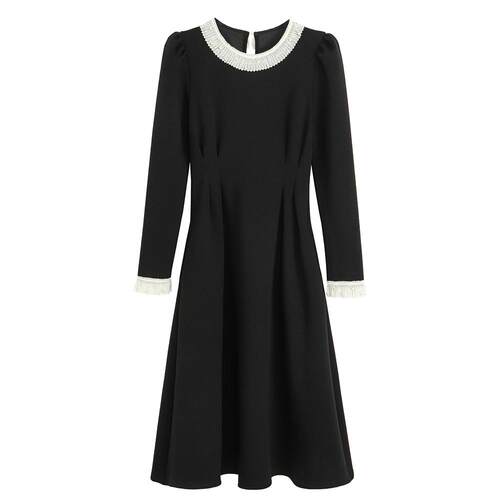 陌瑟MOSE【巴黎夜宴】冬季高级感蕾丝拼接年会小黑裙连衣裙赫本风