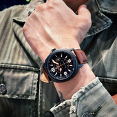 领翔naviforce男士 军迷飞行员复古皮带防水手表考试可戴石英表男