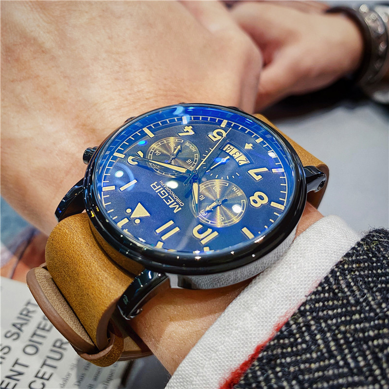 美格尔男士皮带表阿美咔叽复古军事工装风格时尚潮流休闲手表男表