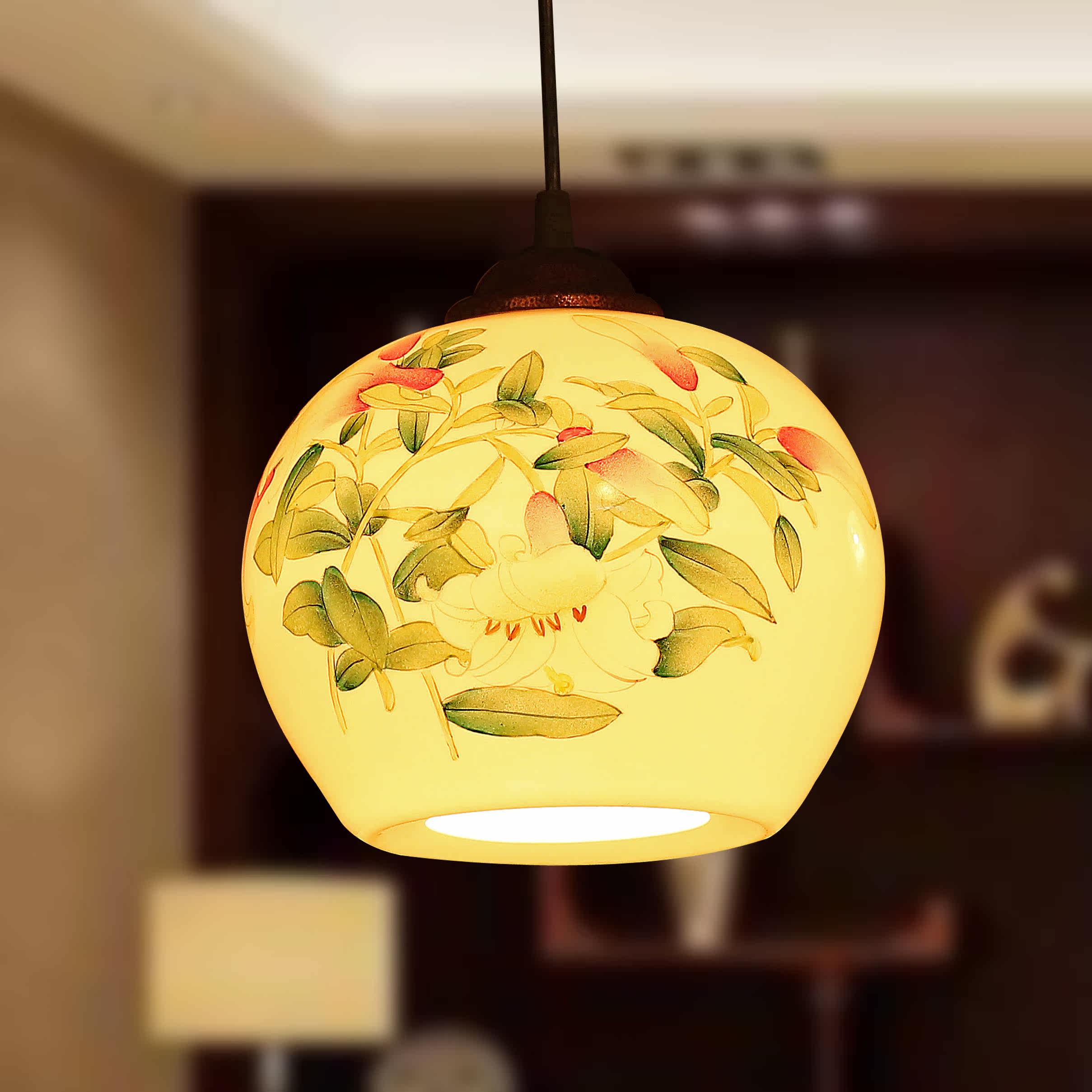 现代简约陶瓷中式手绘吊灯饰创意阳台过道走廊玄关灯led吸顶灯具