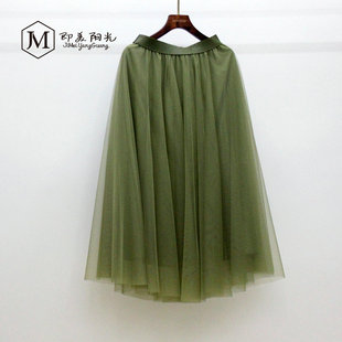 四季美裙时尚优雅密纱裙纯色百搭半身裙 气质修身显瘦仙女裙长裙