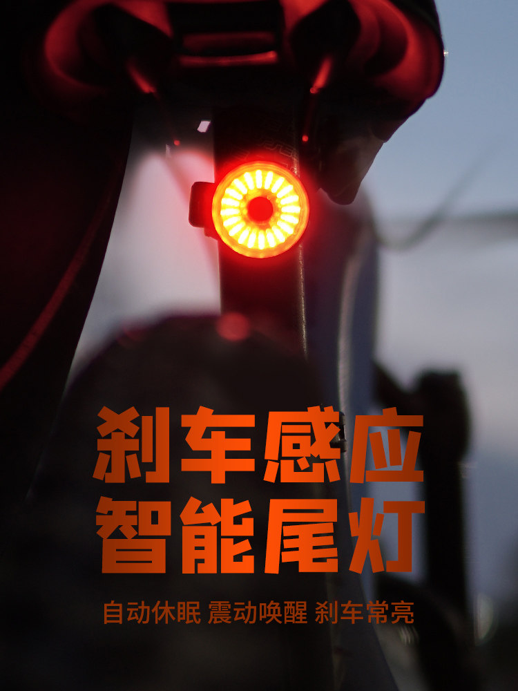 自行车灯尾灯制动充电智能感应山地车灯夜间骑行高亮度骑行设备自