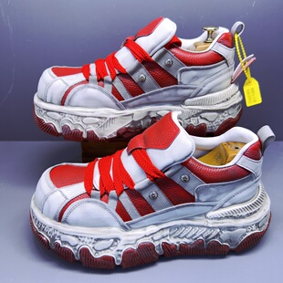 欧货头层牛皮大头面包鞋男厚底松糕鞋百搭增高老爹鞋运动休闲板鞋