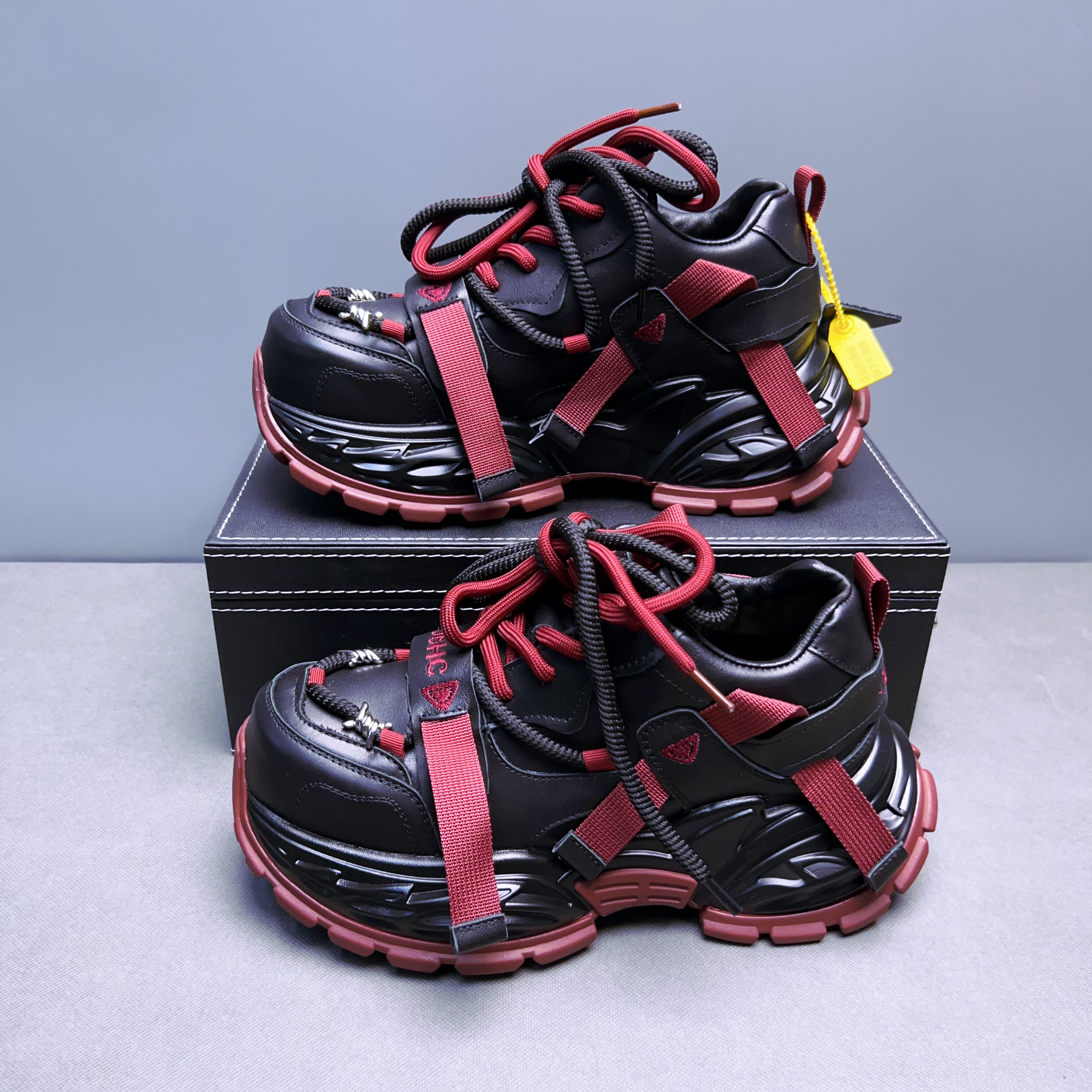 男鞋冬季高级感头层牛皮加绒保暖运动鞋轻奢复古厚底增高老爹鞋潮