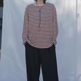 现SPELL*2026秋季新品条纹长袖T恤复古风宽松圆领上衣女