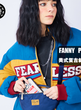 RGH 防水美式腰包潮牌复古蓝色女生休闲斜跨包轻便胸包学生简约男