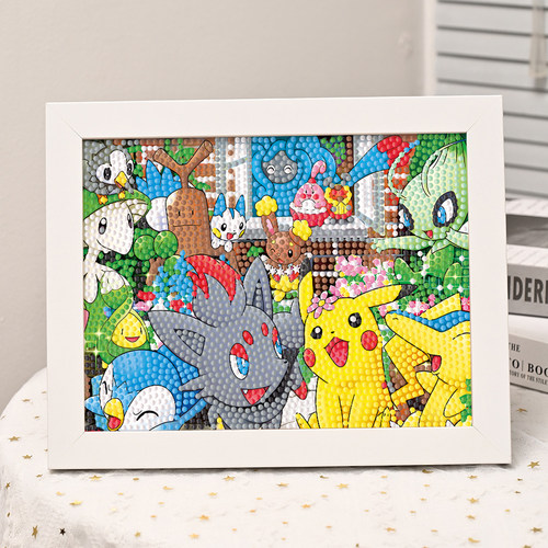 皮卡丘钻石贴画儿童手工diy材料包点钻粘贴画满钻带框男女孩礼物