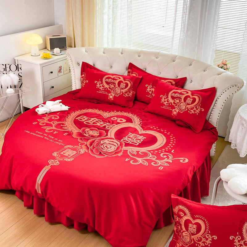 全棉床裙四件套婚庆结婚纯棉床品