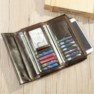 男士真皮长款钱包多卡位大容量高级感式手拿包复古头层牛皮钱夹
