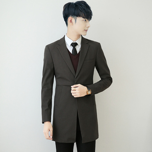 免烫长西装 修身 外套男青春帅气男大衣 男风衣商务休闲韩版 青年时尚