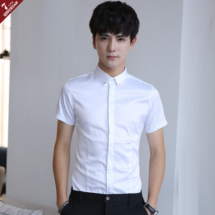 衬衫 商务职业男短袖 亮面免烫白色新款 修身 夏季 青年工作服半袖 新款