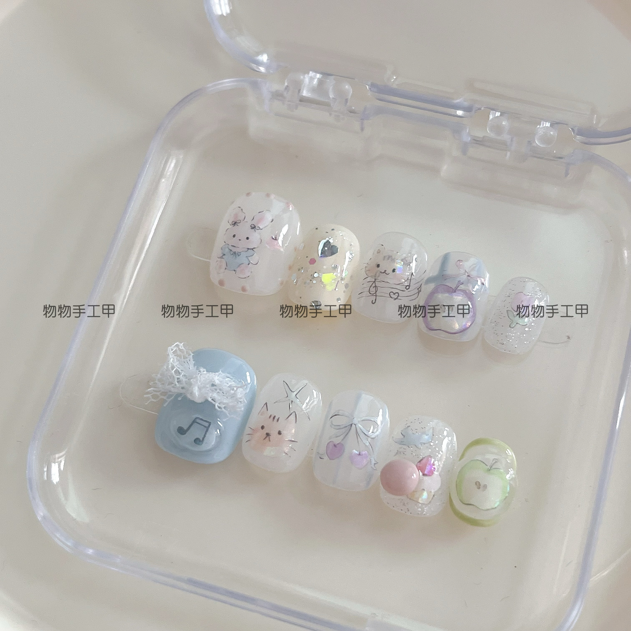 网纱蝴蝶结纯手工穿戴甲梦游仙境女生美甲可爱ins童趣手工美甲