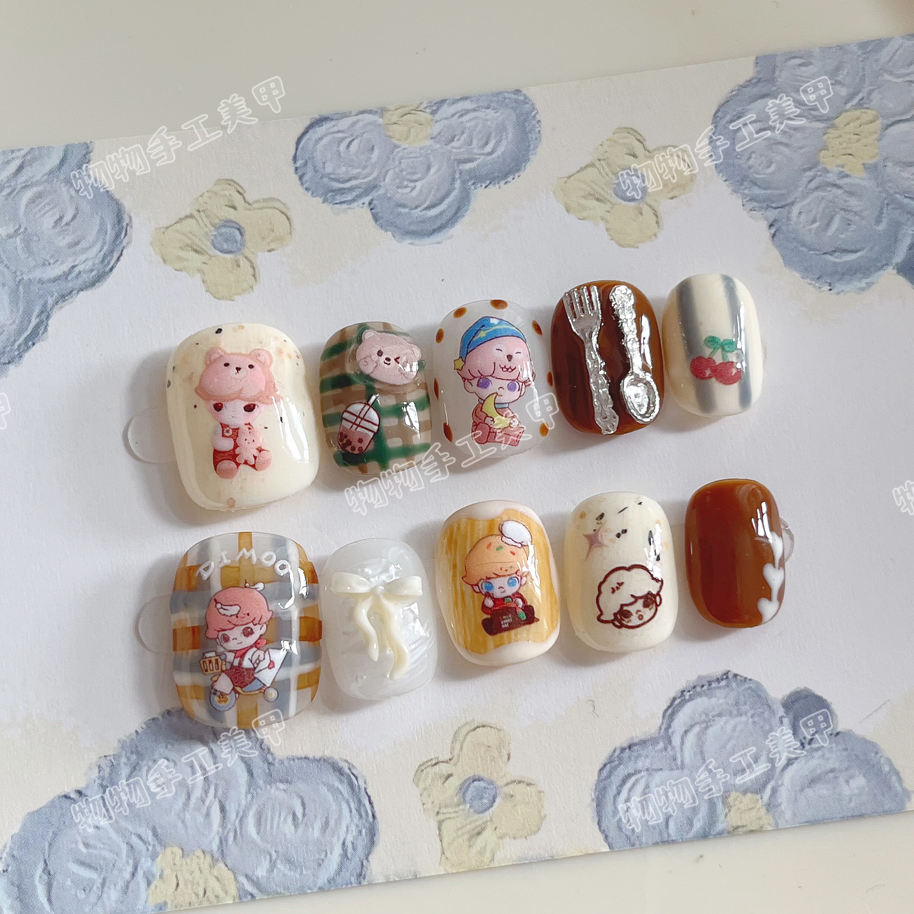 手工穿戴甲可爱小红书ins同款Dimoo小众美甲贴片成品可拆卸假指甲