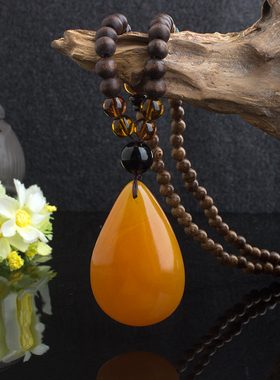 复古蜜蜡水滴项链男女民族风