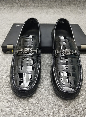 豆豆鞋男士真皮春季新款软底漆皮潮流一脚蹬黑色休闲懒人鞋2025年