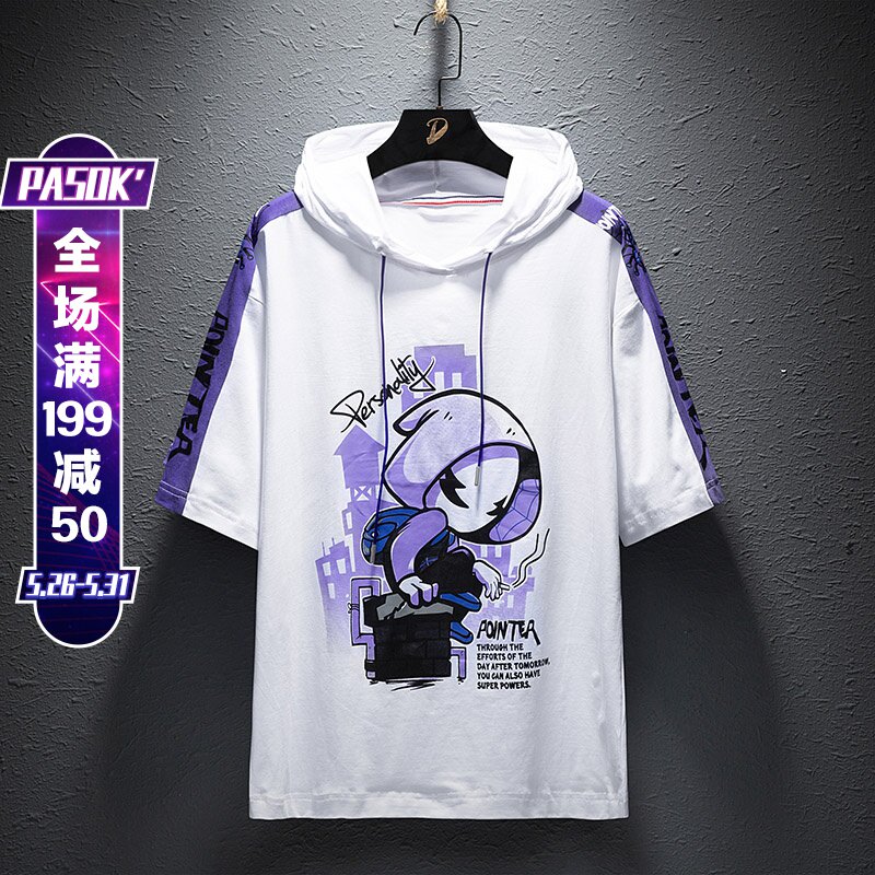 夏季薄款短袖男20春秋男士新款潮流连帽青少年潮牌男生春季卫衣潮