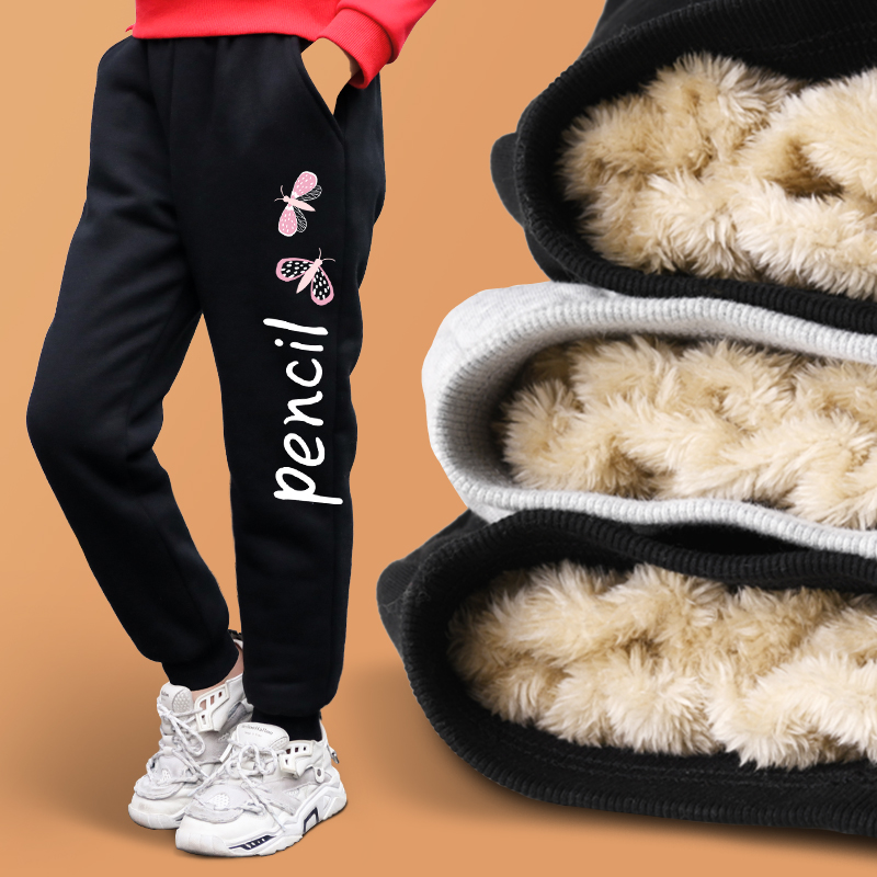 女童加绒裤子秋冬季加厚保暖羊羔绒外穿大童运动儿童棉裤一条过冬