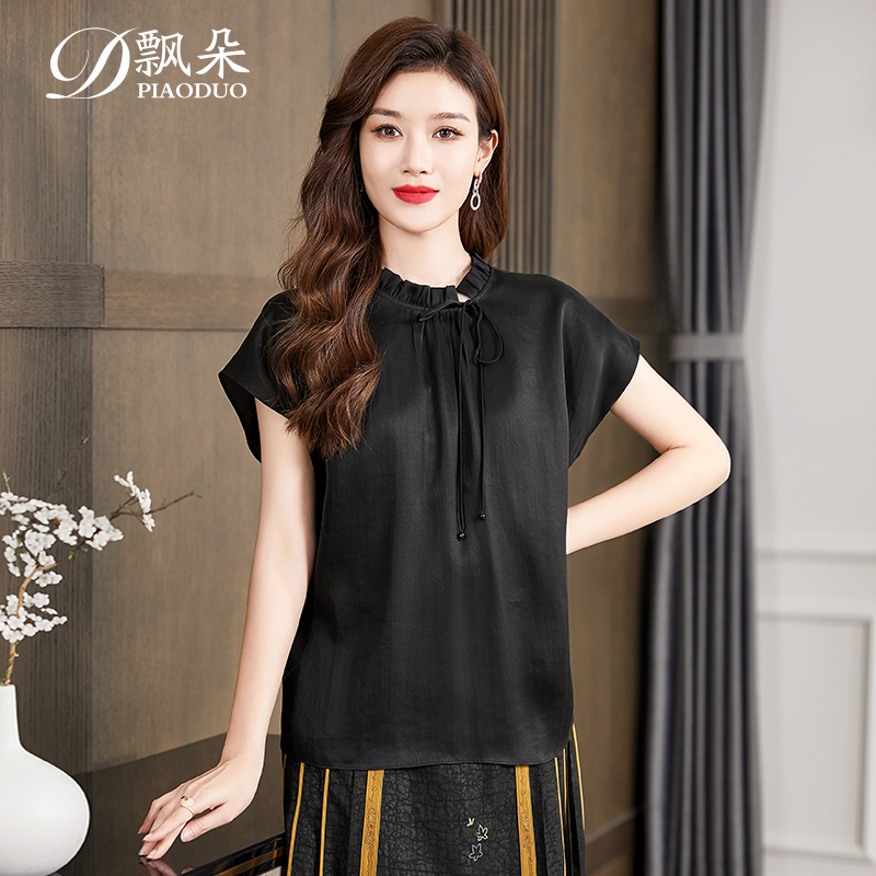 香云纱真丝上衣女短袖