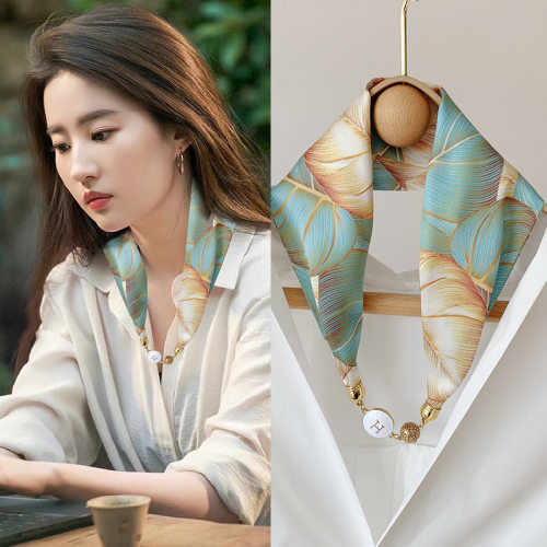 磁吸扣丝巾女珍珠项链懒人装饰夏2025scarf护颈装饰新款领巾批发
