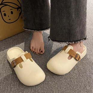 包头半拖鞋女款外穿2025新款夏季款平底网红勃肯鞋一脚蹬半拖鞋HD