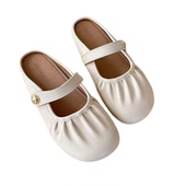 玛丽珍褶皱女鞋 法式 优雅条纹浅口设计防滑支持半拖懒人半 新款 四季