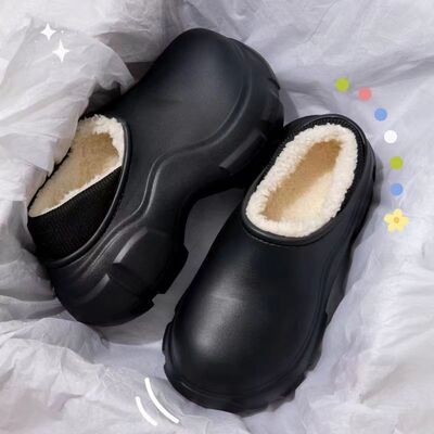 降温厚底棉拖鞋女士冬季2023家居外穿增高防水包跟简约保暖毛绒鞋