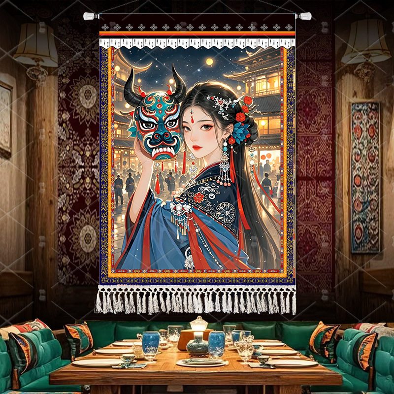 藏族装饰画民族风挂画布艺藏式美女卓玛布画茶室遮丑背景墙挂布竖,居家布艺,挂毯/壁毯,淘宝优惠券,粉丝福利购,淘宝优惠卷