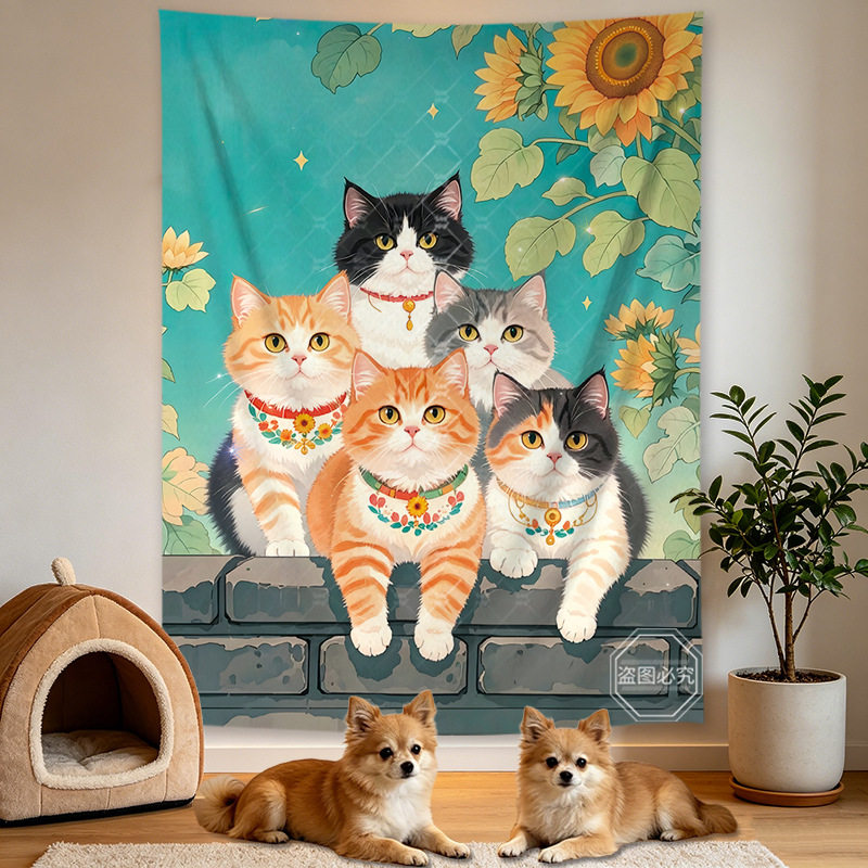 可爱猫狗挂布ins卡通萌宠背景布卧室宿舍改造墙面装饰挂毯出租屋