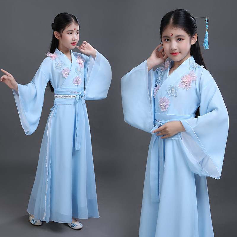 古筝中国风汉服女孩古装小孩公主仙女古代演演出服装女春童表儿童