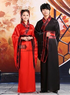 男女中式红色新郎结婚服汉朝古装
