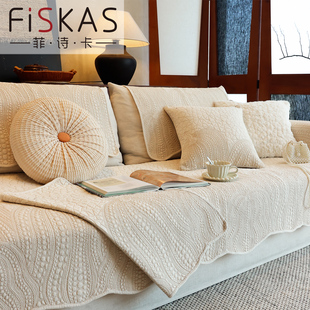 2025新款棉麻精绣沙发垫高端加厚波浪边四季通用防滑坐垫子套罩巾