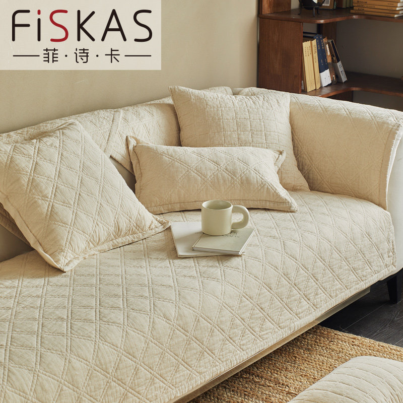 菲诗卡简约米白色棉麻沙发垫四季通用防皱加厚垫布防滑高级感坐垫
