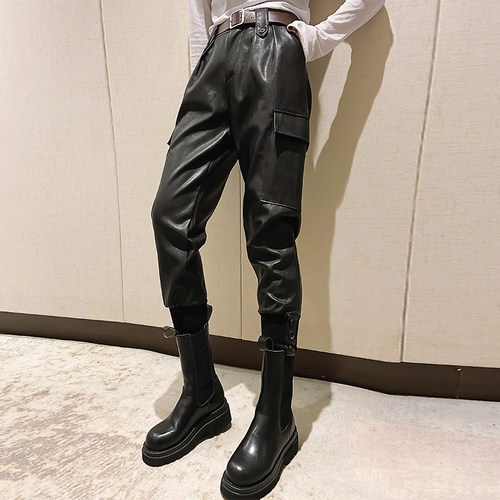 其他宽松高腰显瘦长裤皮裤