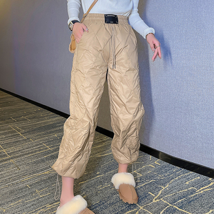 女外穿冬季 洋气菱格休闲裤 新款 时尚 子欧货潮 高腰直筒阔腿裤 羽绒裤
