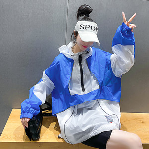 韩国休闲运动防晒衣女夏季薄款长袖户外外套欧货宽松套头洋气卫衣