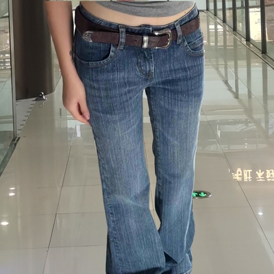 牛仔裤女2025年新款小个子微喇叭秋冬复古不贴中低腰竹节宽松显瘦