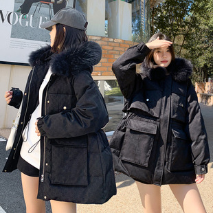 派克服女款2025新款羽绒中长款冬加厚加肥加大貉子毛领连帽上衣